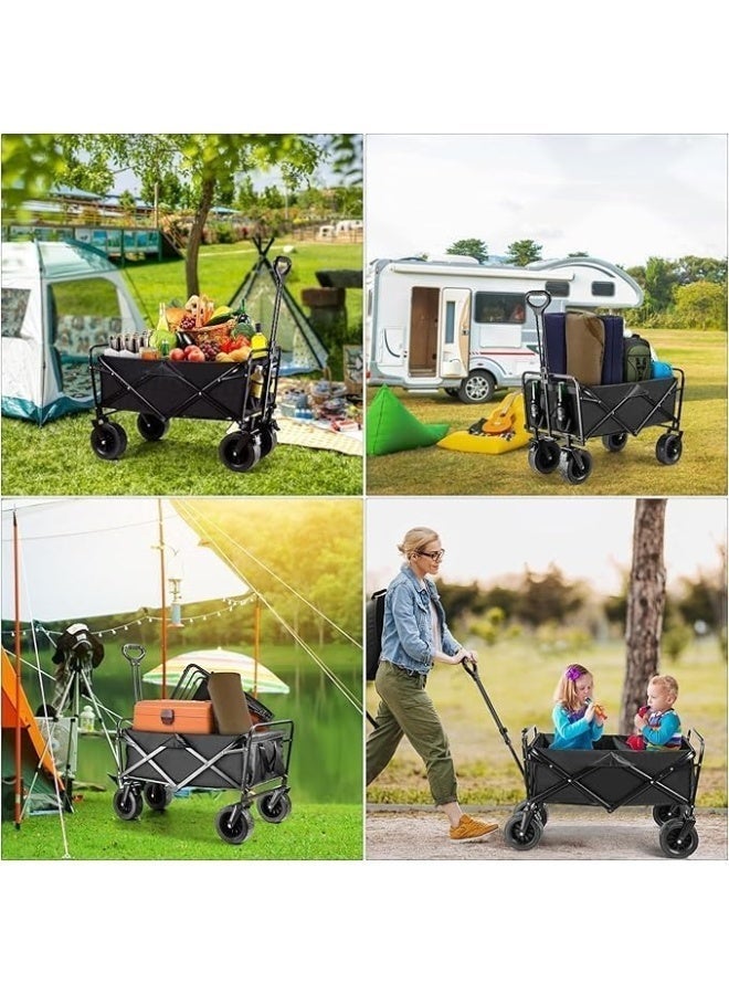 ZAICA Heavy Duty Shopping Trolley Folding Multi-Functional Portable Utility Wagon Beach Trolley with Storage Basket Outdoor Camping Garden Cart with Adjustable Handle (ALL TERRAIN WIDE WHEELS - BLACK) - Image 4
